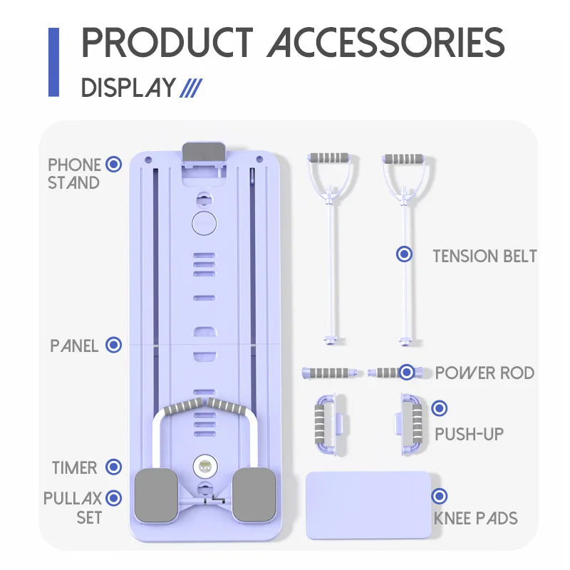 6 in 1 Multi-Purpose Foldable Pilates Reformer Board Set with Timer Pilates Equipment Ab Exercise Abs Roller for Home
